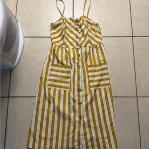 Yellow and White Striped Button-Down Dress